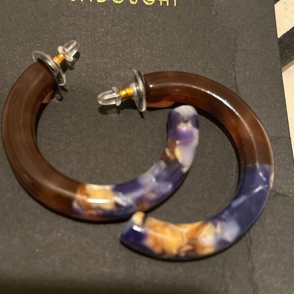 Lele Sadoughi Broadway Front Hoop Statement Earrings Brown Purple Resin Boho NEW - Picture 1 of 7